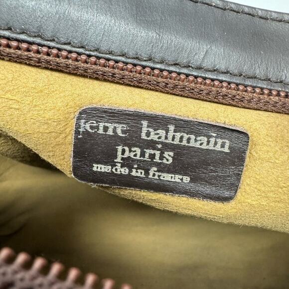 Balmain Vintage 1945 Heritage Monogram Jacquard Brown Canvas Leather Clutch - Picture 4 of 5